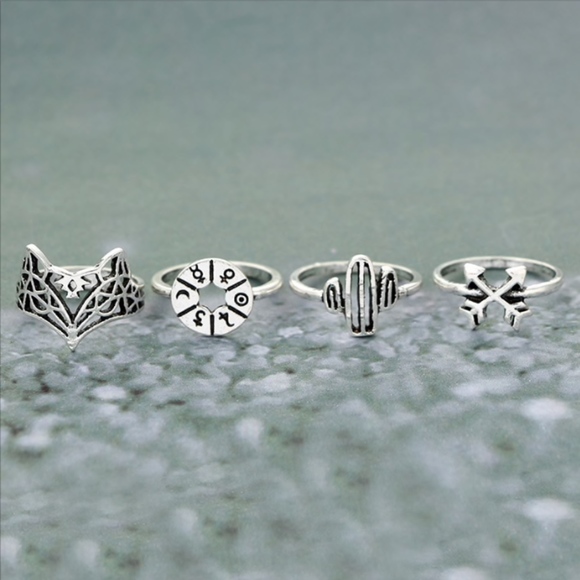 12-piece Zodiac Symbols Fox Cat Silver Ring Set - Picture 4 of 8
